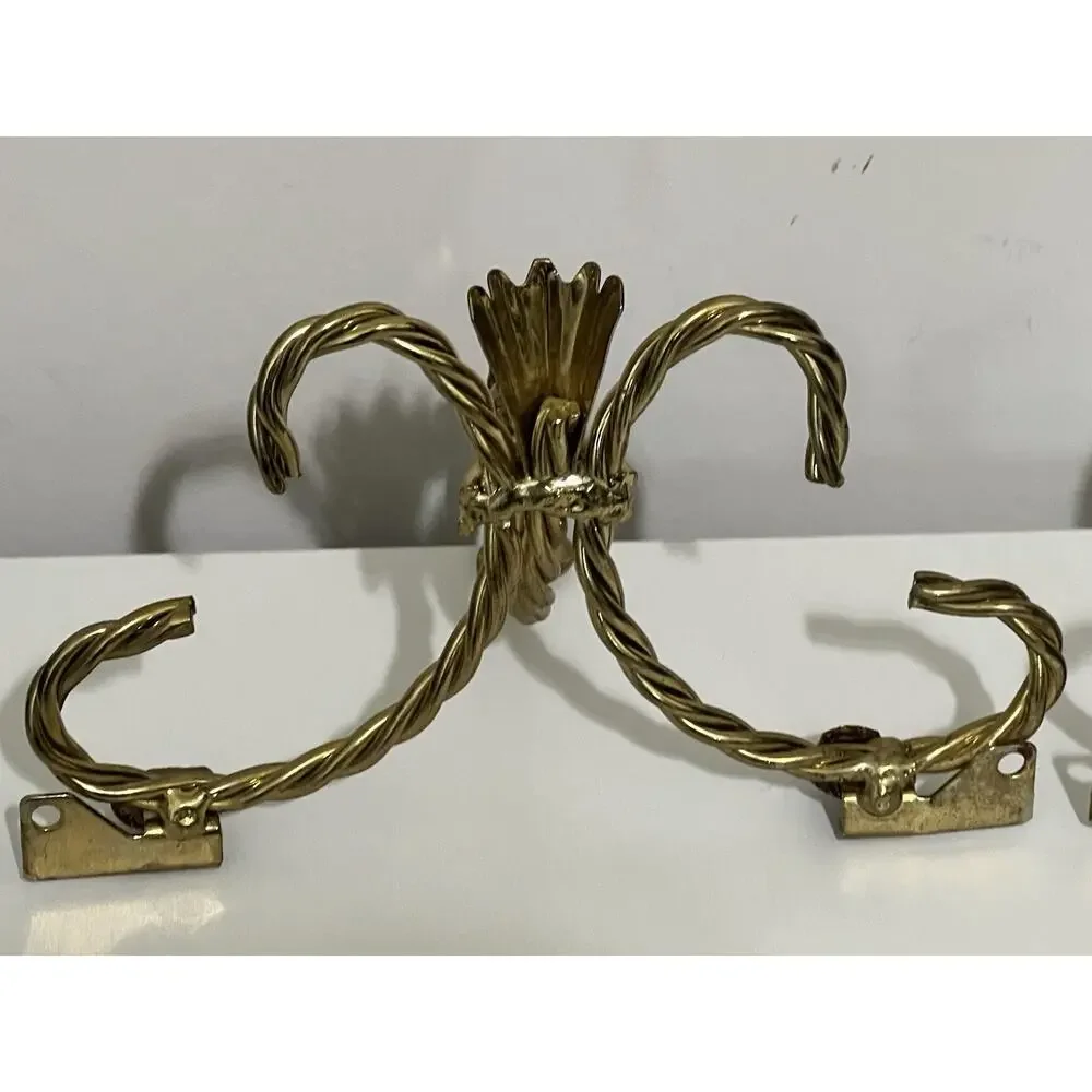 Vtg MCM Homco 2 Wall Shelf Bracket Only Twisted Rope Gold Brass Metal